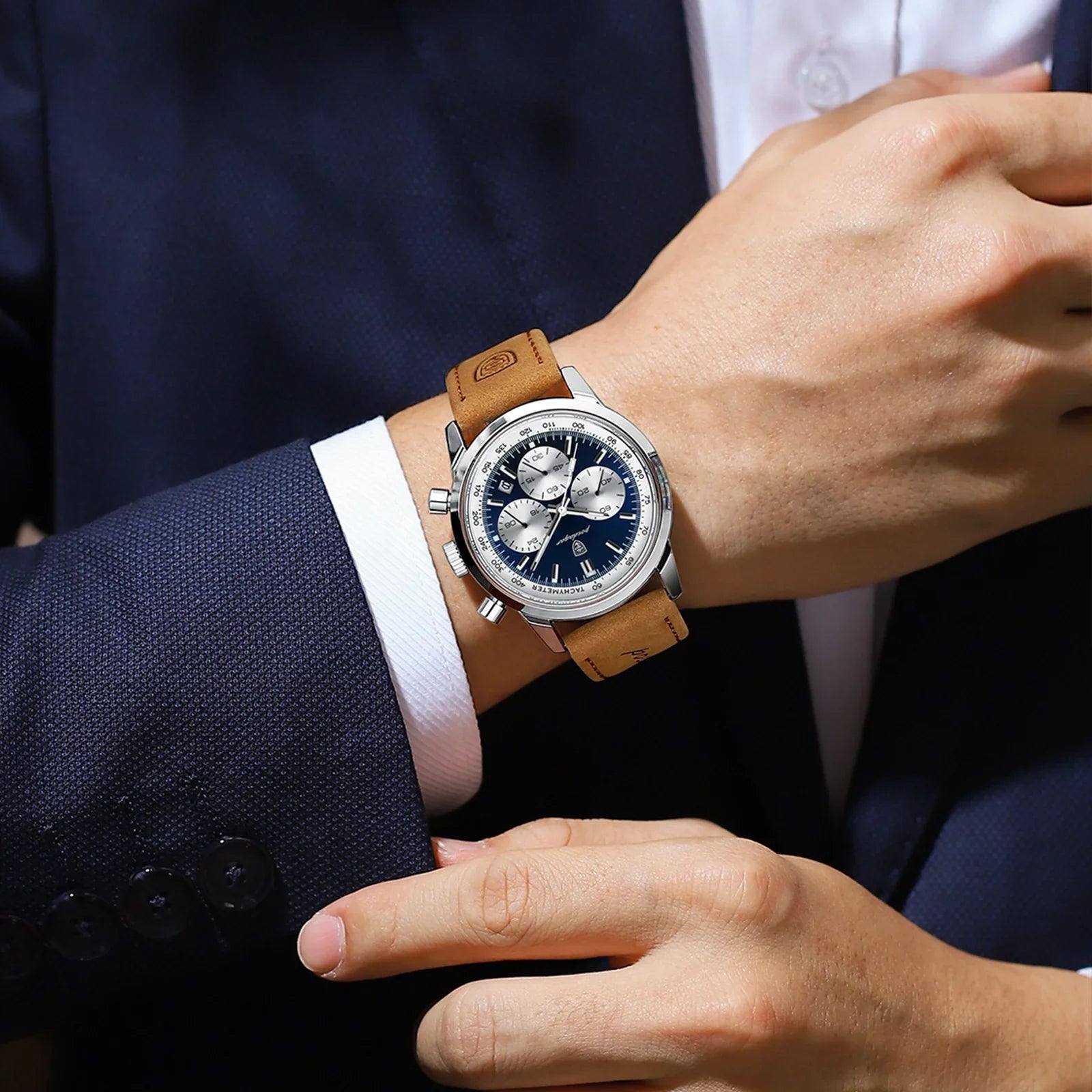 Orion Men's Stainless Steel Watch with Soft Leather Strap