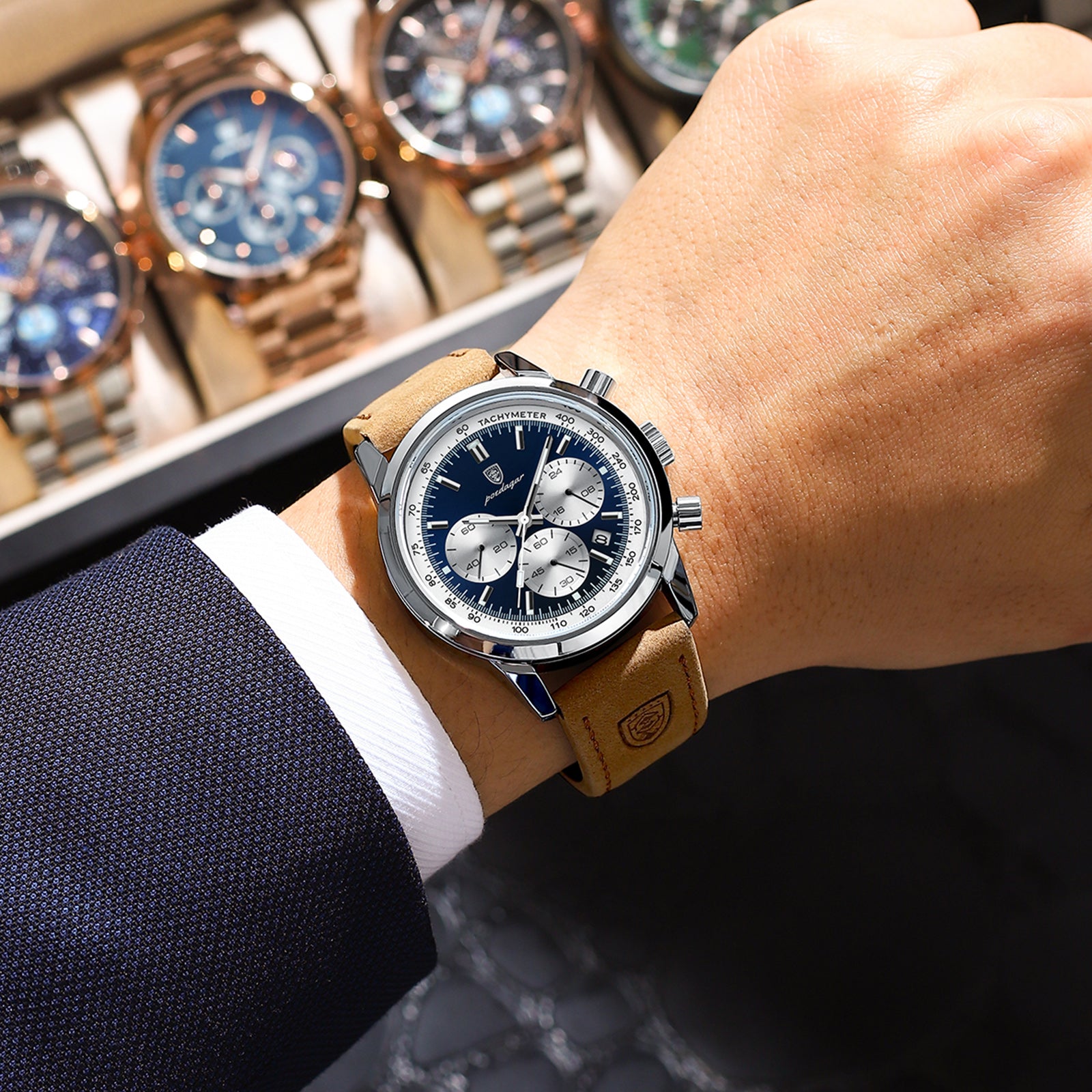 Orion Men's Stainless Steel Watch with Soft Leather Strap