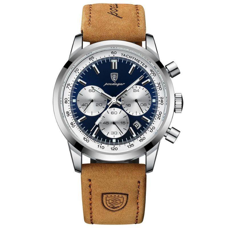Orion Men's Stainless Steel Watch with Soft Leather Strap