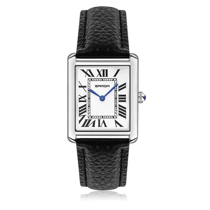 Square stainless steel and black leather watch | Solstice