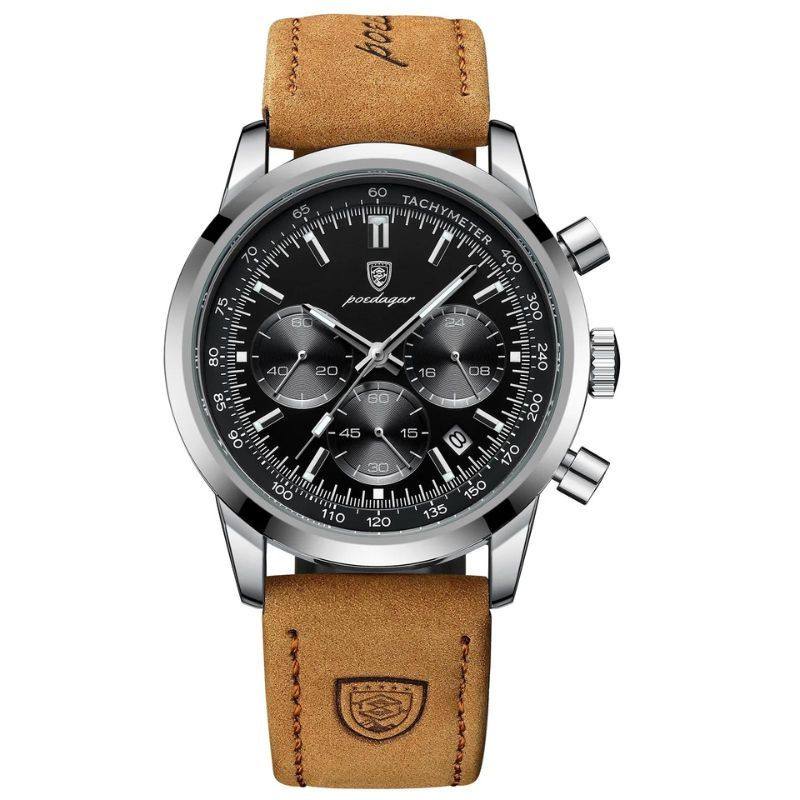 Orion Men's Stainless Steel Watch with Soft Leather Strap